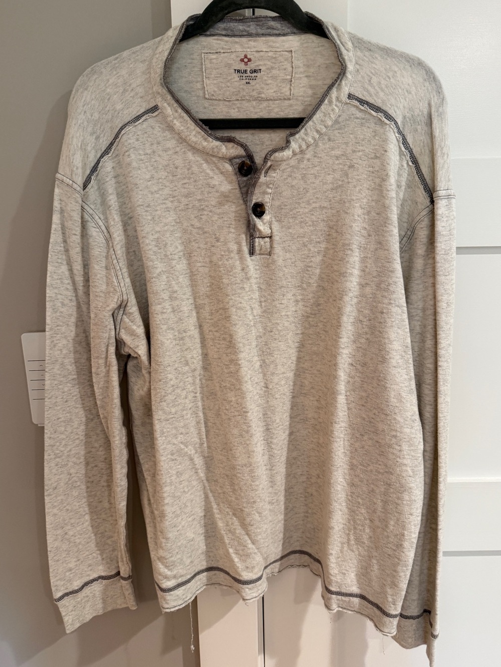 True Grit Men’s Long-Sleeve Henley Shirt in Light Heather Gray